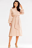 Flared Bottom Long Sleeve Loose Dress with Sash