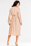 Flared Bottom Long Sleeve Loose Dress with Sash