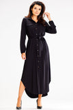 Shirt-Like Maxi Dress with Long Sleeves and Pockets