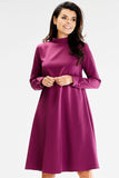 Loose Trapezoidal Dress with Turtleneck and Button Back