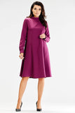 Loose Trapezoidal Dress with Turtleneck and Button Back