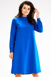 Trendy Trapezoidal Dress with Half Turtleneck & Button Back