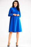 Trendy Trapezoidal Dress with Half Turtleneck & Button Back
