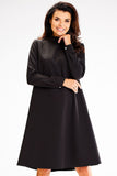Trapezoidal Dress with Half Turtleneck and Back Buttons