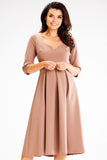 Elegant Flared Dress with Unique Neckline and Zipper Back