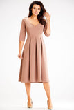 Elegant Flared Dress with Unique Neckline and Zipper Back