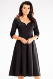 Elegant Flared Dress with Unique Neckline and Zipper