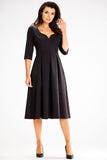 Elegant Flared Dress with Unique Neckline and Zipper