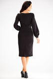 Elegant Long Sleeve Fitted Dress with Pleats and Zipper