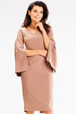 Heart Neckline Midi Dress with Slit Sleeves
