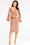 Heart Neckline Midi Dress with Slit Sleeves