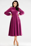 Elegant Midi Blouson Dress with Long Sleeves and Zipper