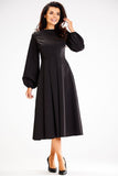 Elegant Midi Blouson Dress with Long Sleeves and Zipper