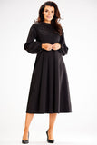 Elegant Midi Blouson Dress with Long Sleeves and Zipper