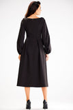 Elegant Midi Blouson Dress with Long Sleeves and Zipper