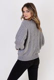 Chic Vertical Pattern Sweater with Wide Ribbed Sleeves