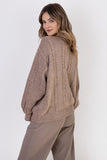 Elegant Vertical Pattern Sweater with Wide Ribbed Sleeves