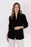 Ribbed Cardigan with Stand-Up Collar for Cold Weather