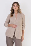 Ribbed Cardigan with Stand-Up Collar for Cold Weather