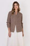 Ribbed Cardigan with Stand-Up Collar for Cold Weather