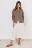 Ribbed Cardigan with Stand-Up Collar for Cold Weather