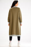 Long Straight Sweatshirt with Striped Ribbing and Press Studs