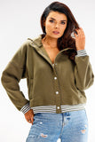 Stylish Hooded Bomber Sweatshirt with Striped Ribbing