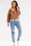 Hooded Bomber Sweatshirt with Striped Ribbing and Pockets