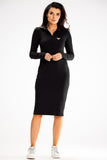 Fitted Long Sleeve Dress with Collar and Applique