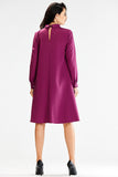 Loose Trapezoidal Dress with Turtleneck and Button Back