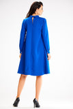 Trendy Trapezoidal Dress with Half Turtleneck & Button Back