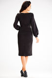Elegant Long Sleeve Fitted Dress with Pleats and Zipper