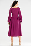 Elegant Midi Blouson Dress with Long Sleeves and Zipper