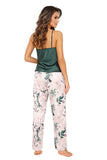 Elegant Satin Pajamas with Floral AppliquÃ© Design