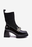 Chic Eco Leather Women's Sock Boots with Rhinestone Strap