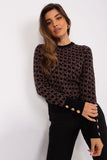 Elegant Long Sleeve Sweater with Button Cuffs and Print