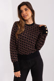 Elegant Long Sleeve Sweater with Button Cuffs and Print