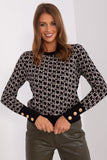 Distinctive Print Long Sleeve Sweater with Button Cuffs