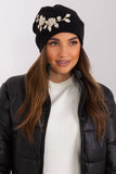 Warm Women's Winter Knit Hat with Decorative Applique