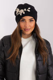 Warm Women's Winter Knit Hat with Decorative Applique