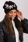Warm Women's Winter Knit Hat with Decorative Applique