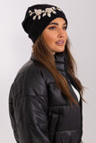 Warm Women's Winter Knit Hat with Decorative Applique