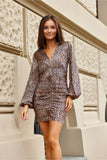 Chic V-Neck Dress with Draped Waist and Fitted Skirt