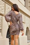 Chic V-Neck Dress with Draped Waist and Fitted Skirt