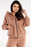 Zippered Hooded Sweatshirt with Decorative Stitching