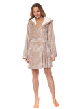 Fluffy Beige Bathrobe with 'Hello' and Fur-Lined Hood