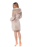 Fluffy Beige Bathrobe with 'Hello' and Fur-Lined Hood
