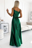 Elegant Green Satin Maxi Dress with Leg Slit