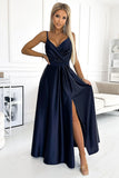 Elegant Satin Maxi Dress with Leg Slit and Shiny Finish