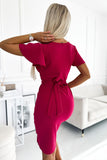 Fuchsia Dress with Envelope Neckline and Belted Style